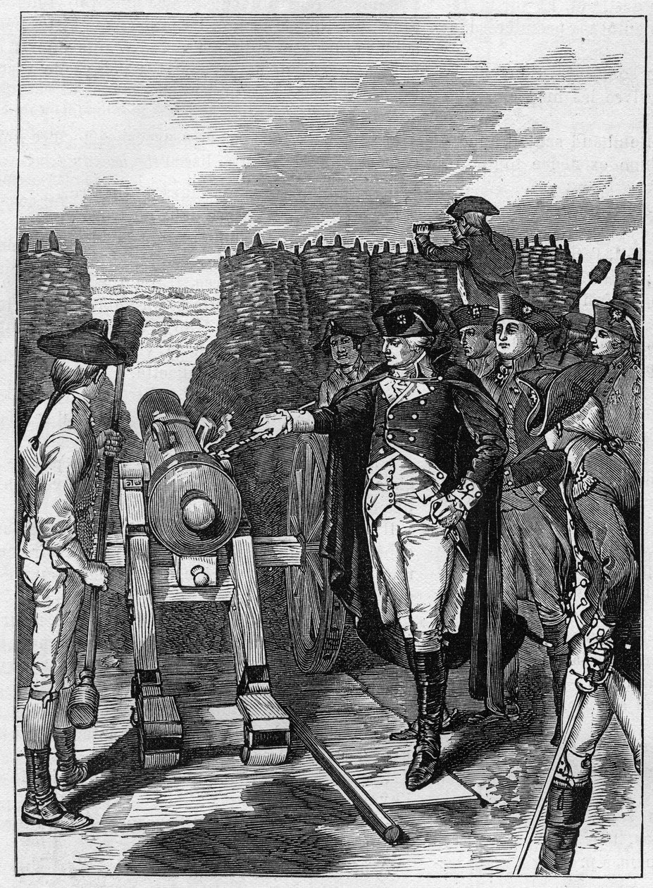 General George Washington e o primeiro tiroteio do cânone no Cerco de Yorktown em 1781 de American School