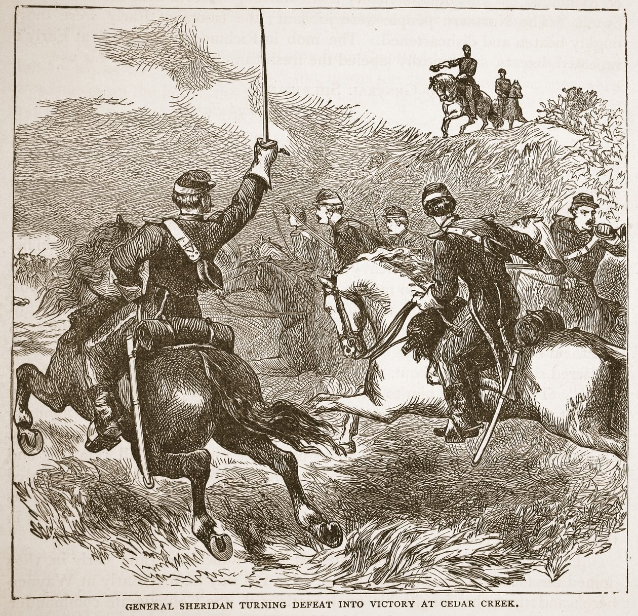 O general Sheridan transformando a derrota em vitória em Cedar Creek, de um pub de livros. 1896 de American School