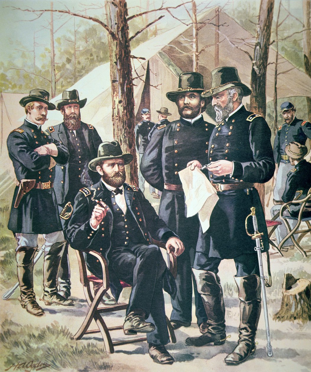 General Ulysses Simpson Grant, comandante das forças da União na Batalha de Shiloh, 6-7 de Abril de 1862 (cor litho) de American School