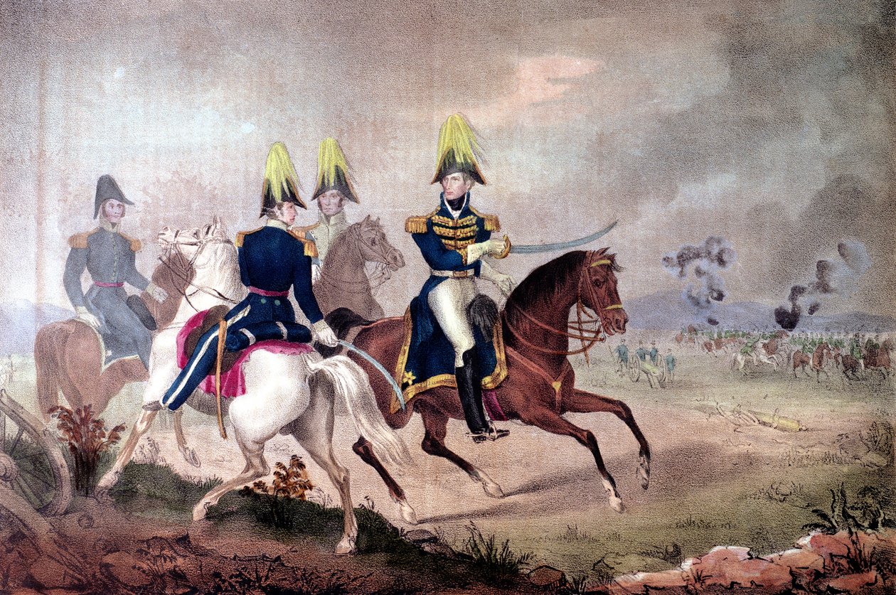 General William Henry Harrison (1773-1841) e Cajado na Batalha do Tamisa em 1813 de American School