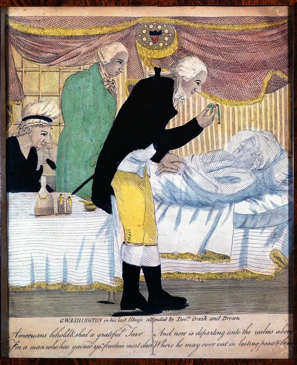 George Washington em sua última doença, assistido pelos médicos Craik e Brown, 1799 de American School