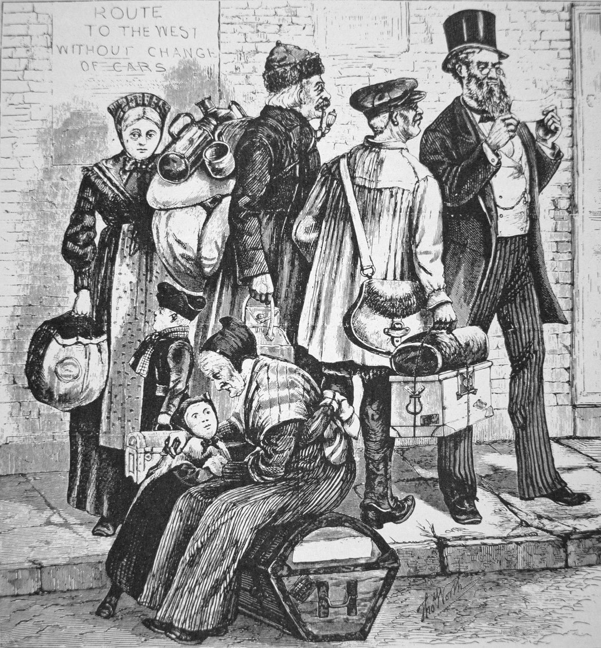 Imigrantes alemães em Nova Iorque, c.1870 (gravura) de American School