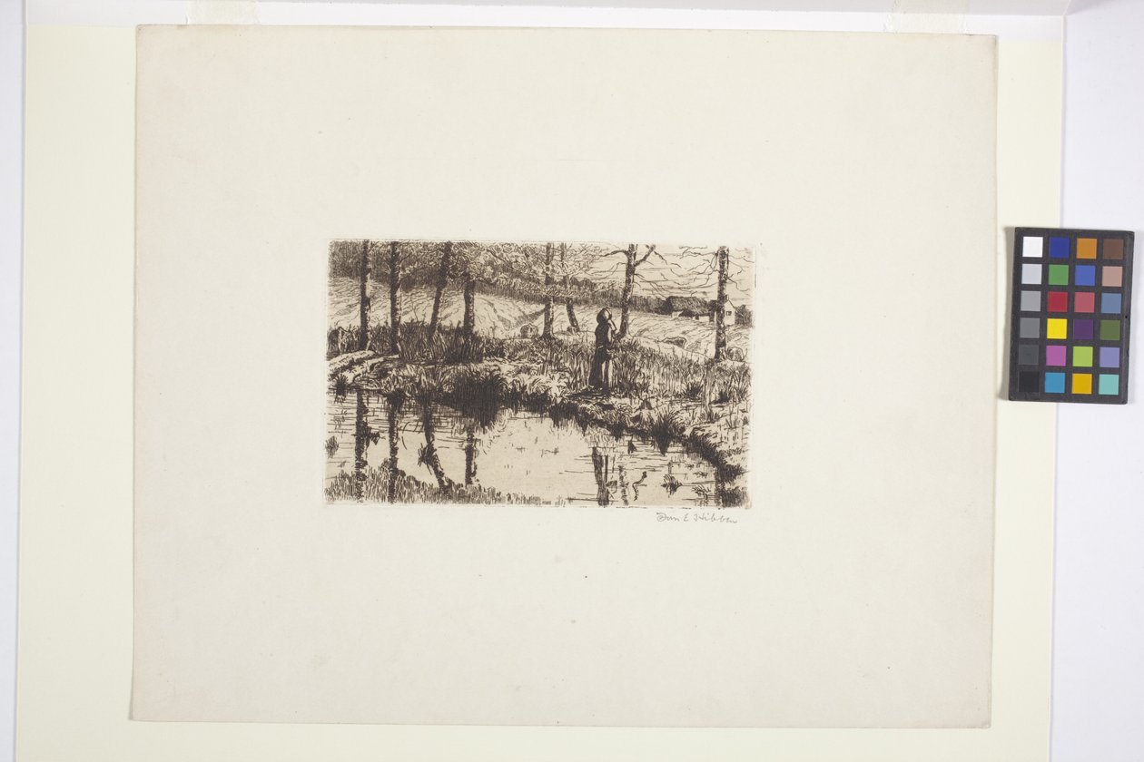 Rapariga por lago (tinta) de American School