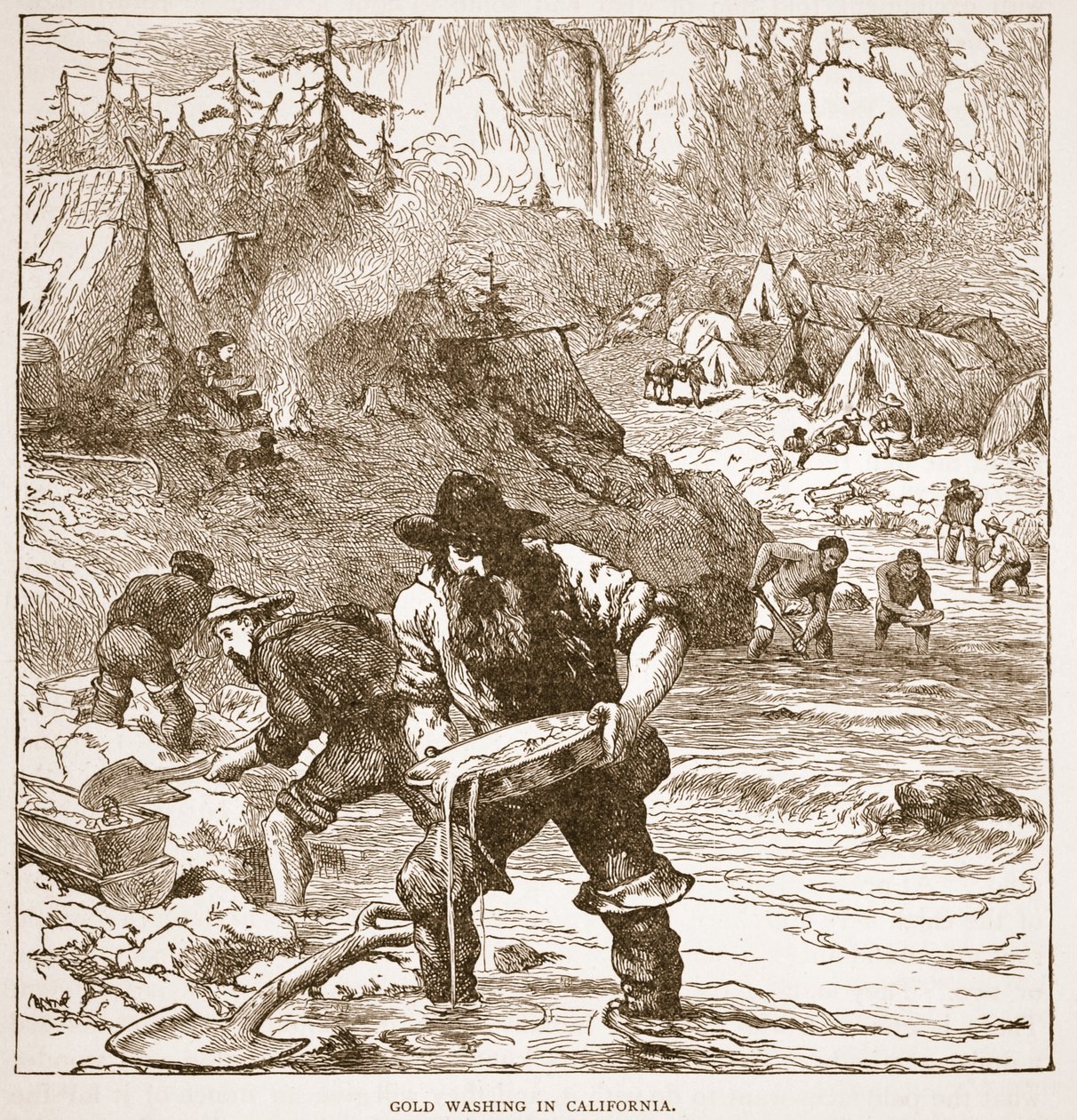 Lavagem de ouro na Califórnia, de um pub de livro. 1896 de American School