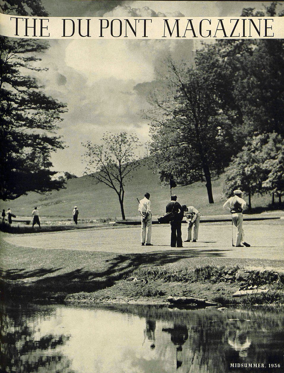Jogadores de golfe, capa da revista DuPont, julho-agosto de 1936 de American School