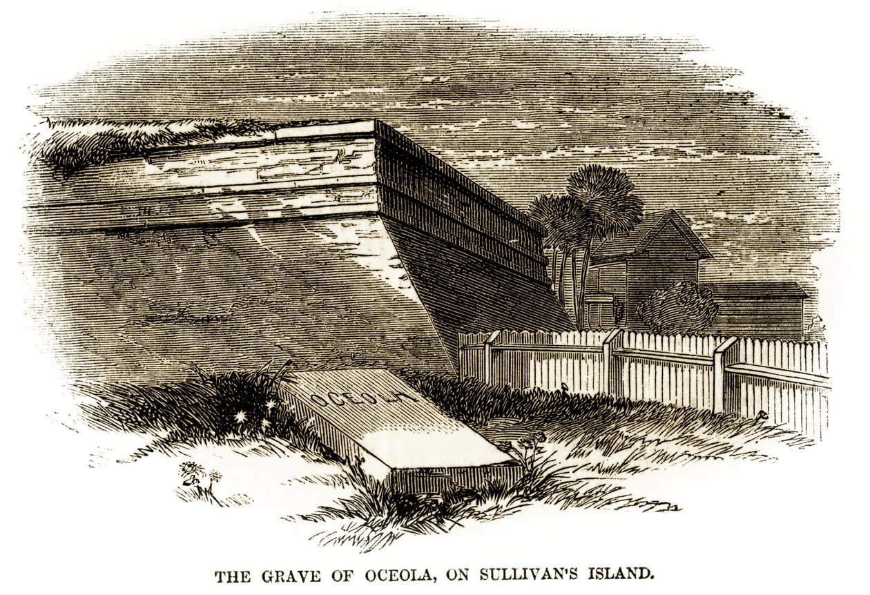 Tumba do chefe Seminole Osceola, como apareceu ao lado do Bastião Northwestern de Fort Moultrie em 1860, pouco antes da Guerra Civil Americana de American School