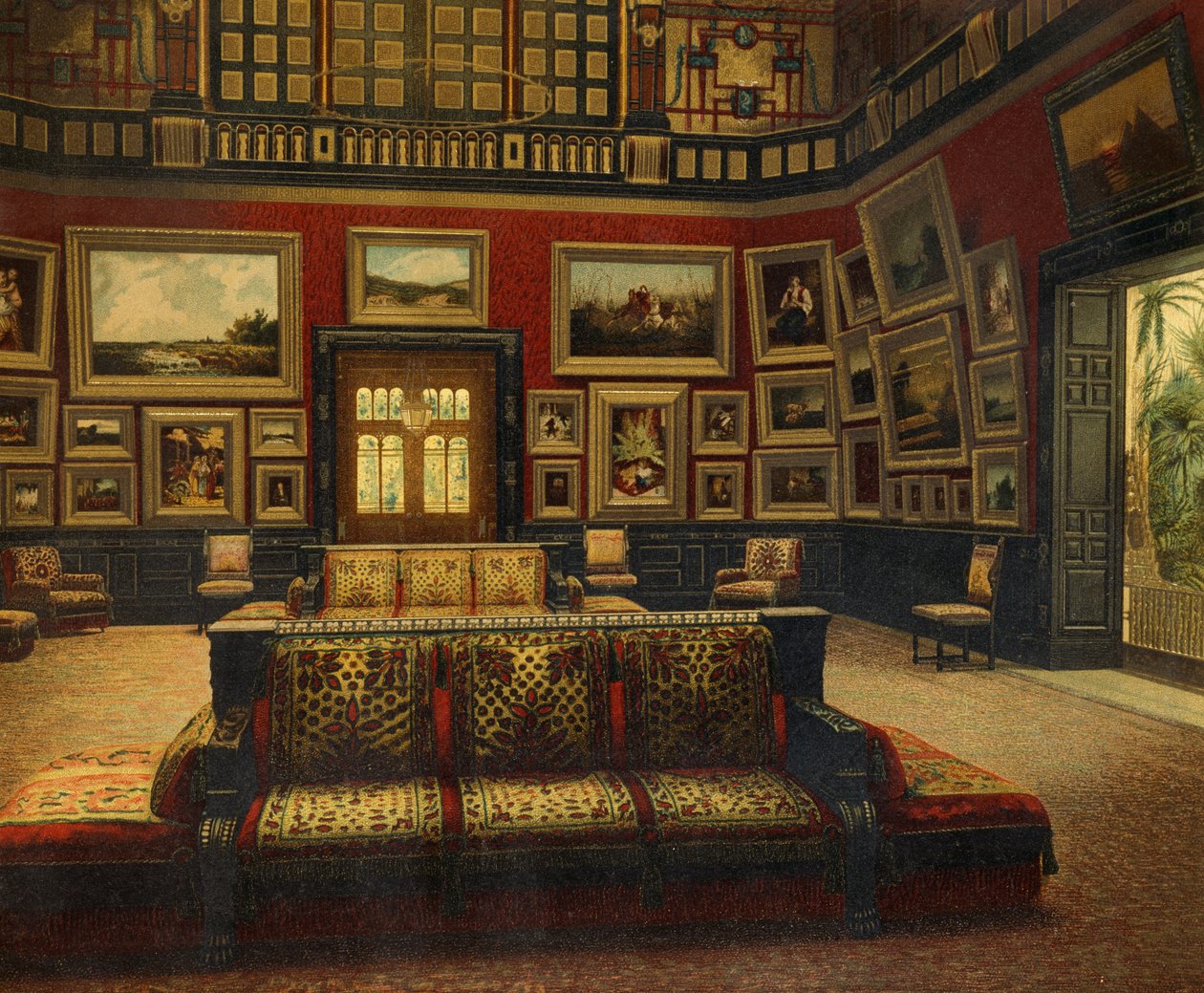 Great Hall, Hotel Van der Bilt em Nova Iorque, Ca 1840, Gravação a cores de American School