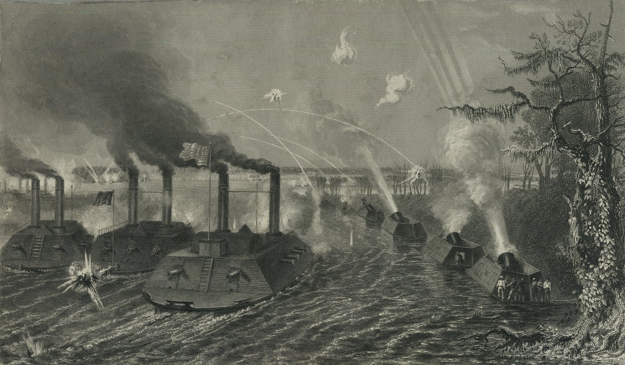 Barcos de arma e morteiro no Mississippi, c.1878 de American School