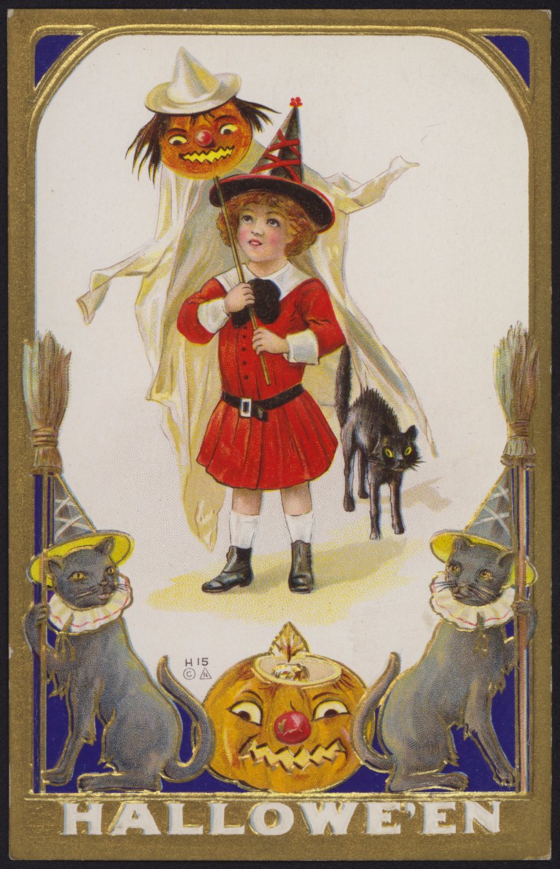 Cartão de Halloween (litografia a cores) de American School