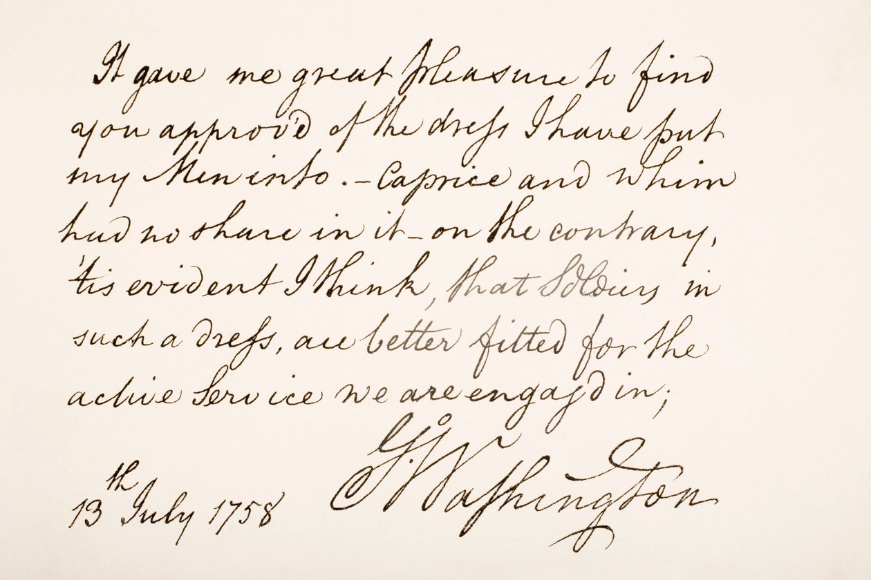 Escrita e assinatura de George Washington, 1758 de American School