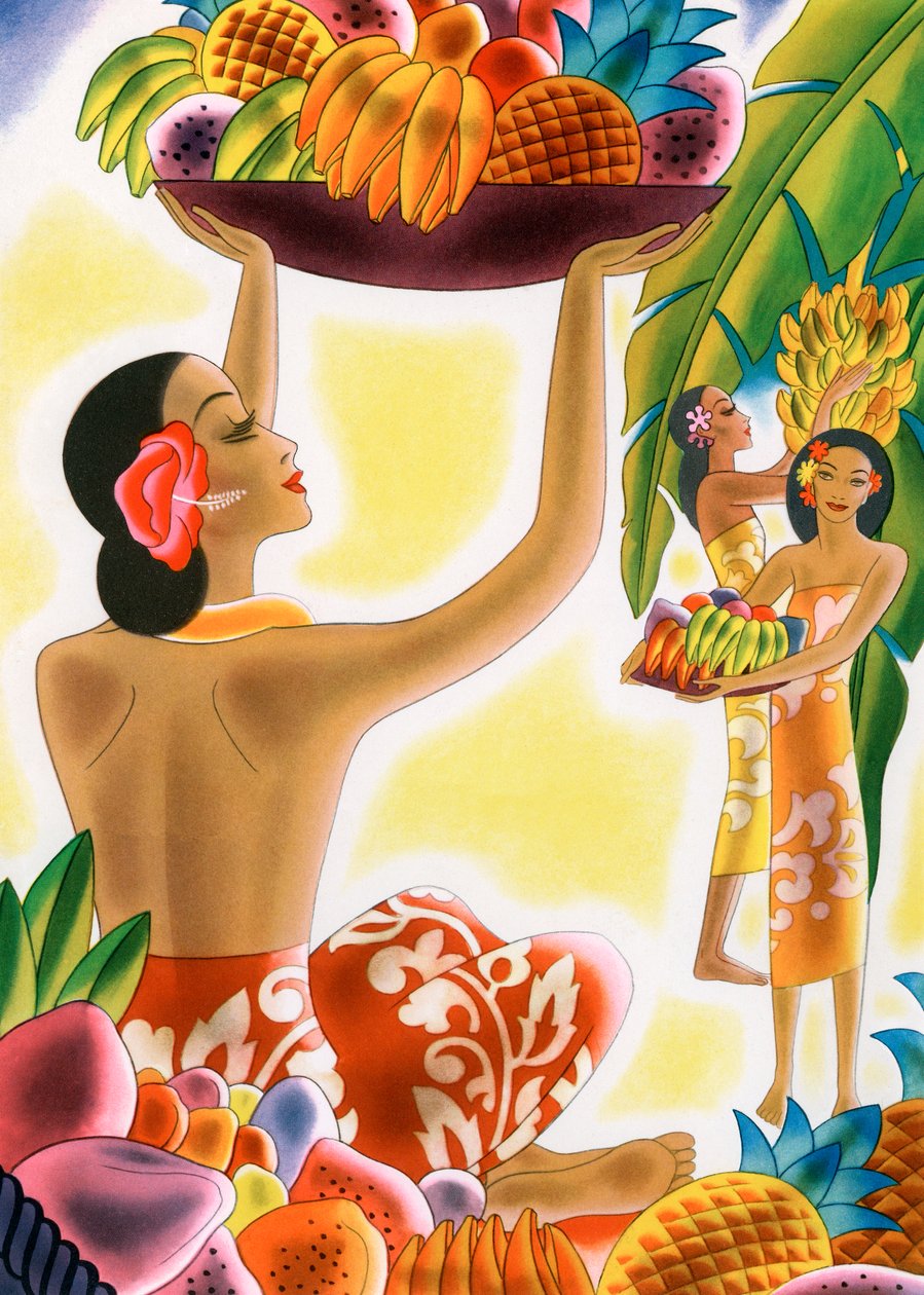 Mulher Havaiana Colheita de Frutas de American School