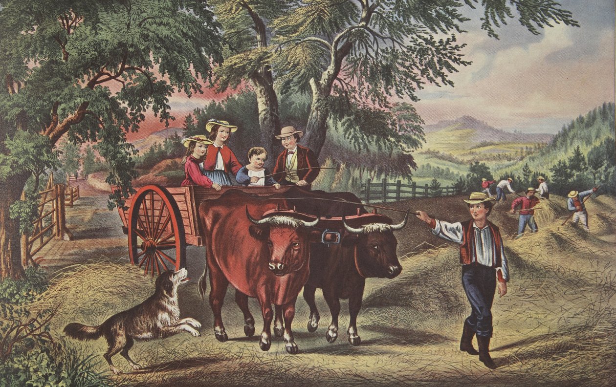 Feno-tempo, a primeira carga, bar. 1868, Currier & Ives de American School