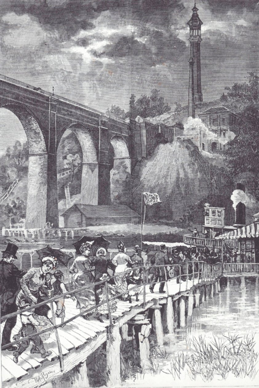 Ponte alta sobre o rio Harlem, transportando água doce do condado de Westchester para o reservatório do Central Park. de American School