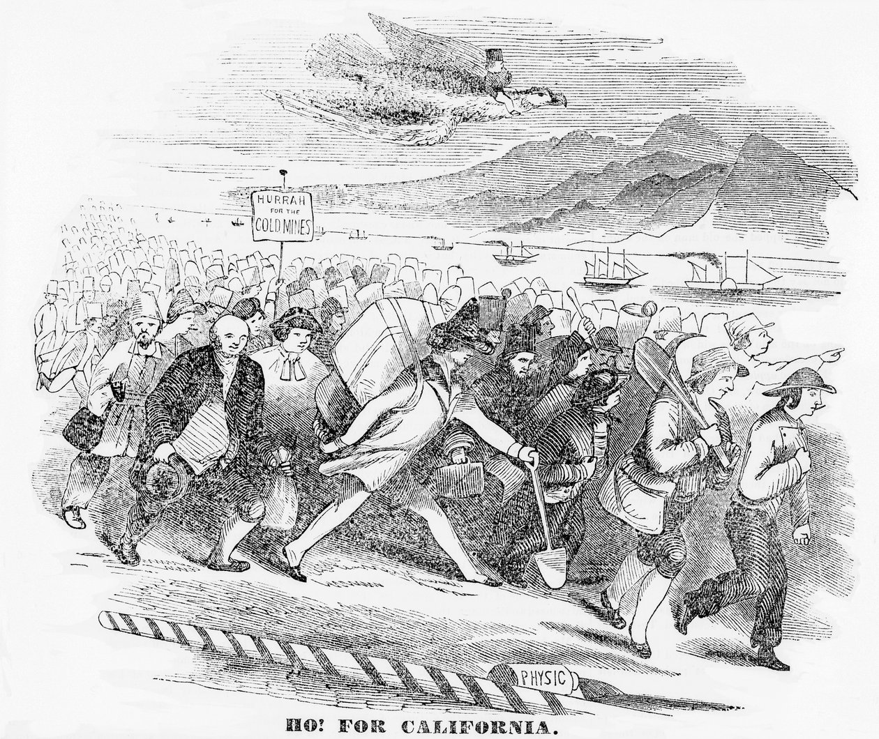 Ho! para a Califórnia, ilustração do Atlas de Nova York, 14 de janeiro de 1849 de American School