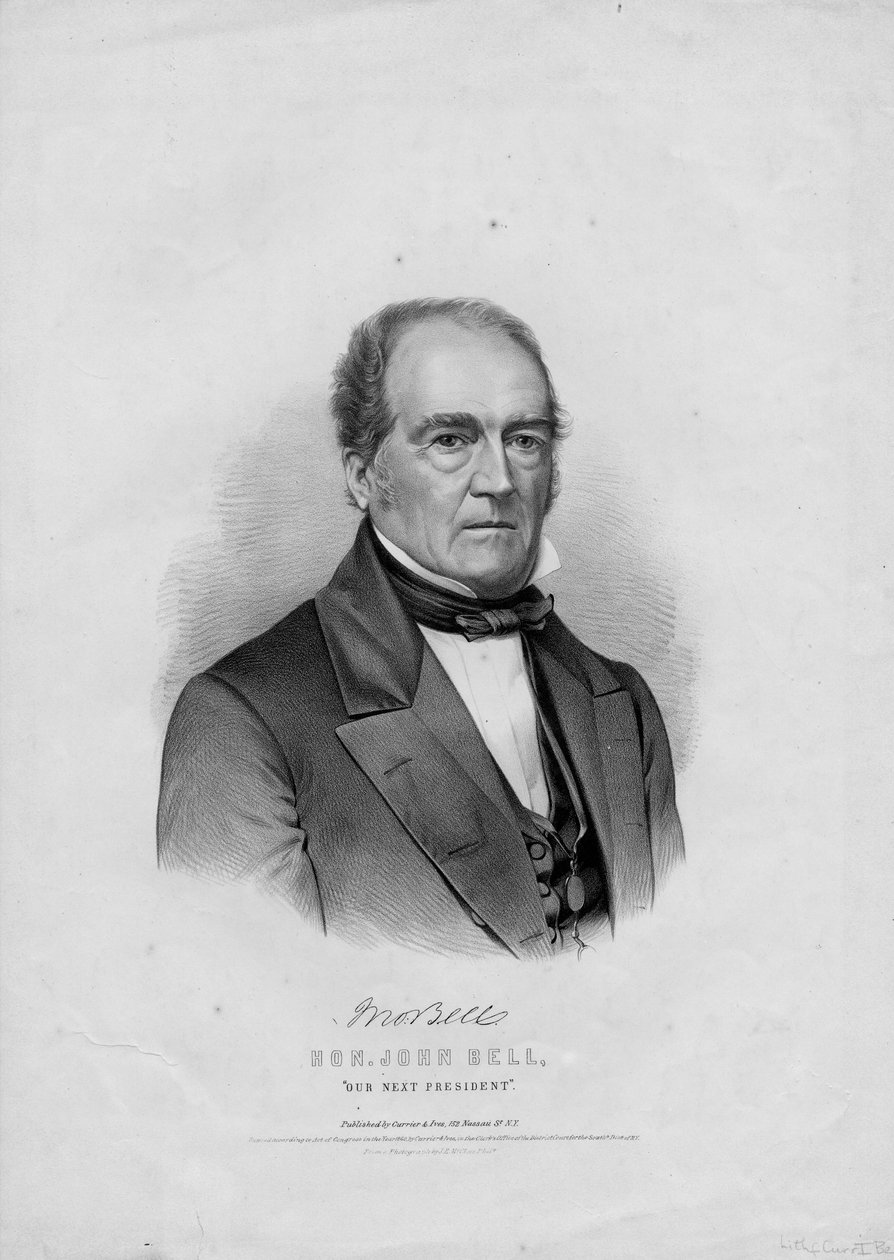 Hon. John Bell, nosso próximo presidente, pub. por Currier & Ives após uma fotografia de James E. McClees, Phila., 1860 de American School