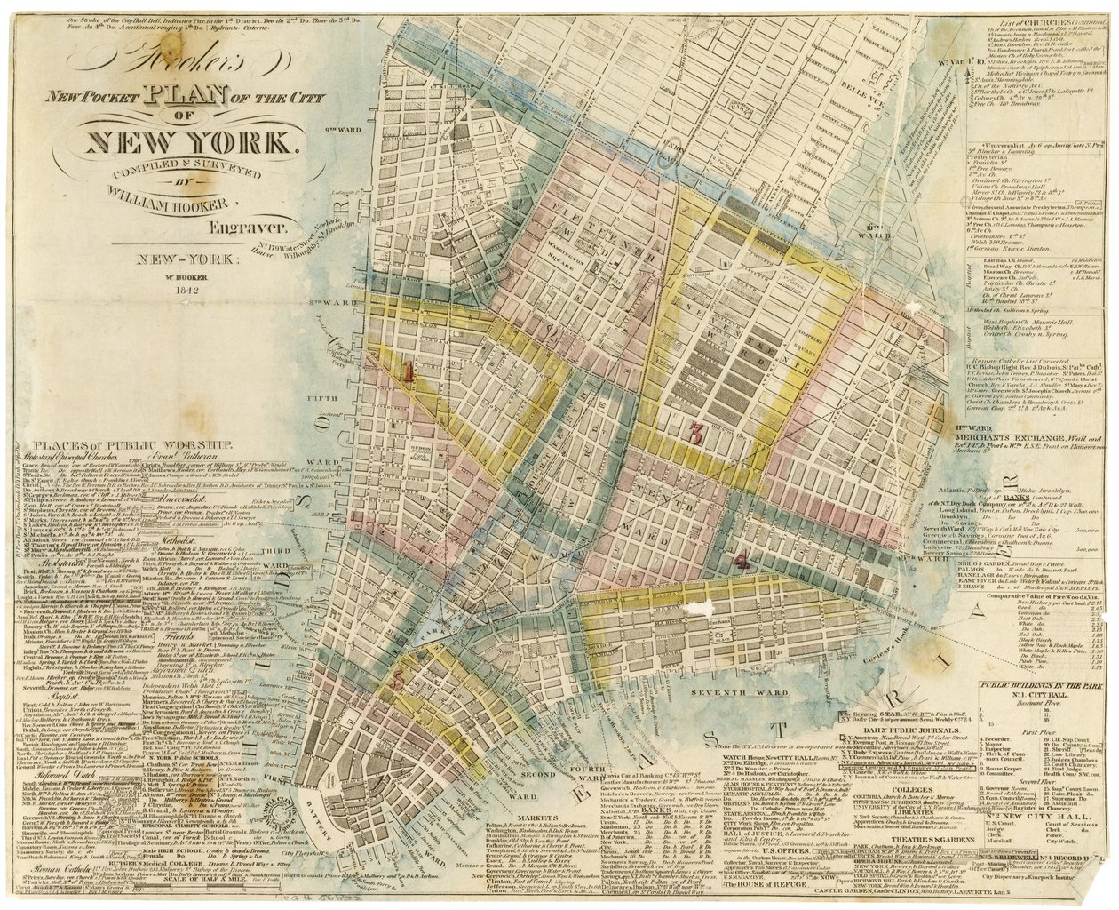 O novo plano de bolso de Hooker da cidade de Nova York, compilado e pesquisado por William Hooker, 1842 de American School