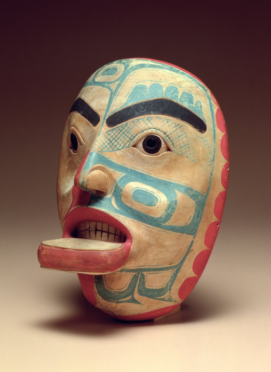 Máscara de rosto humano, c.1820 (madeira pintada) de American School