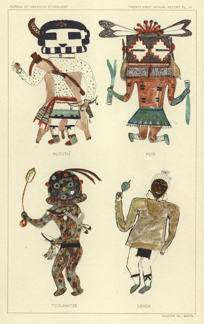 Hututu, Huik, Tcolawitze, Loiica (litografia a cores) de American School