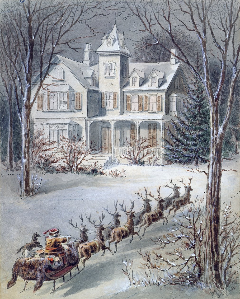 Ilustração de Twas a noite antes do Natal escrita pelo professor Clement Clarke Moore (1779-1863) de American School