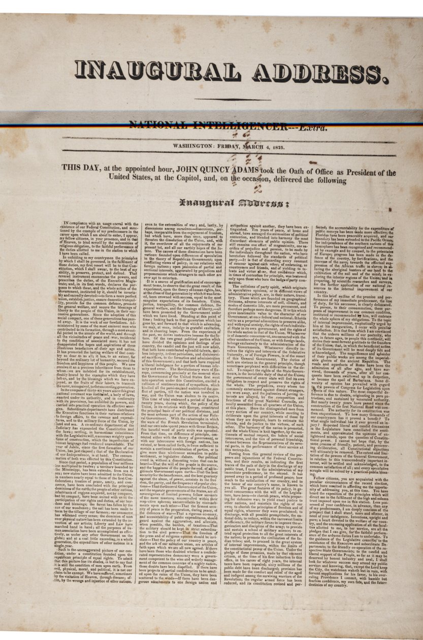 Discurso inaugural de John Quincy Adams, 4 de março de 1825 (ver também GLC 696060) de American School