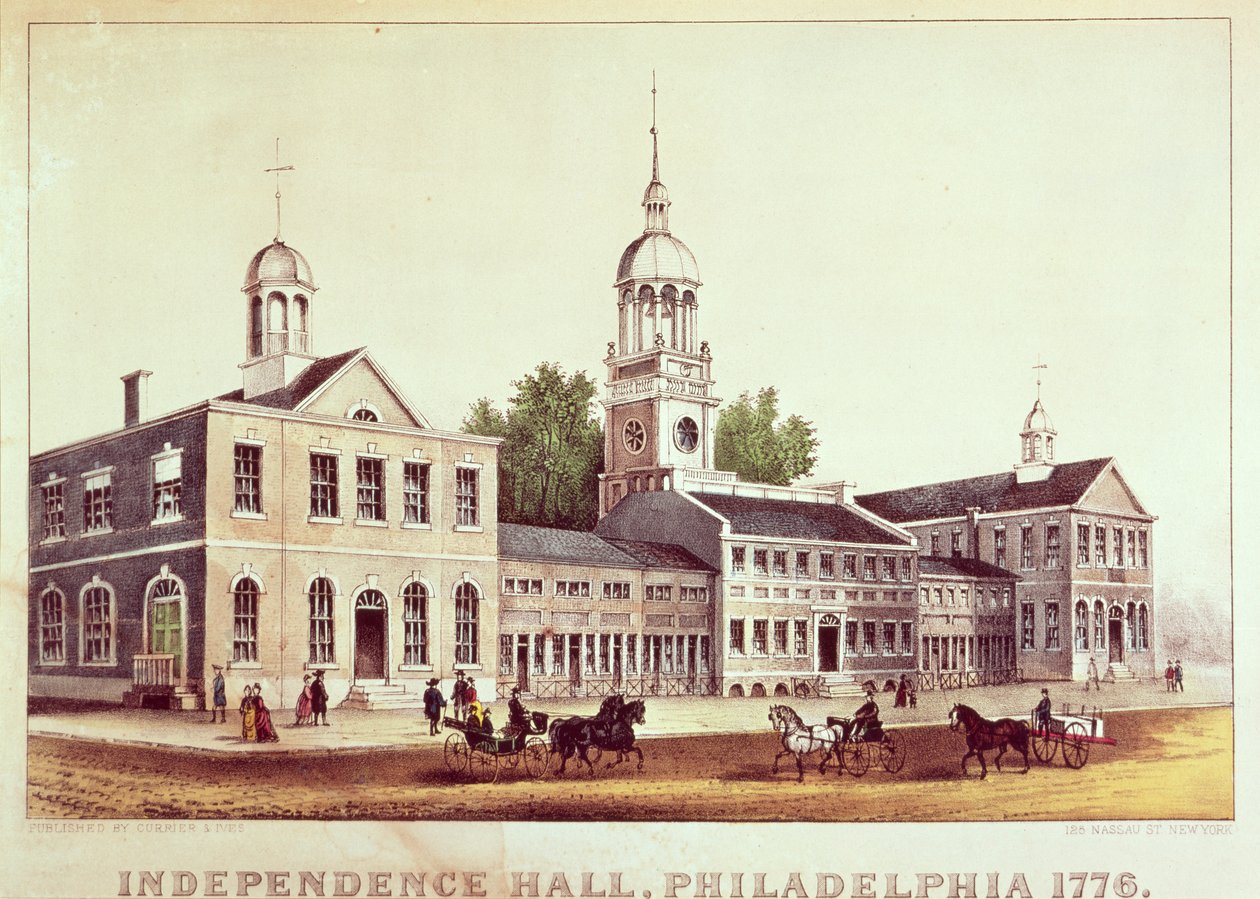 Independence Hall, Filadélfia, 1776, publicado por Nathaniel Currier (1813-88) e James Merritt Ives (1824-95) de American School
