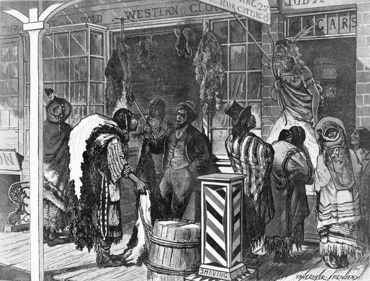 Índios negociando em uma cidade de fronteira, de &39;Harper&39;s Weekly&39;, 13 de novembro de 1875 de American School