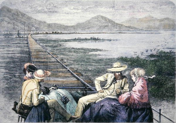 Carro de inspeção na Pacific Railroad, c.1870 (gravura colorida) de American School