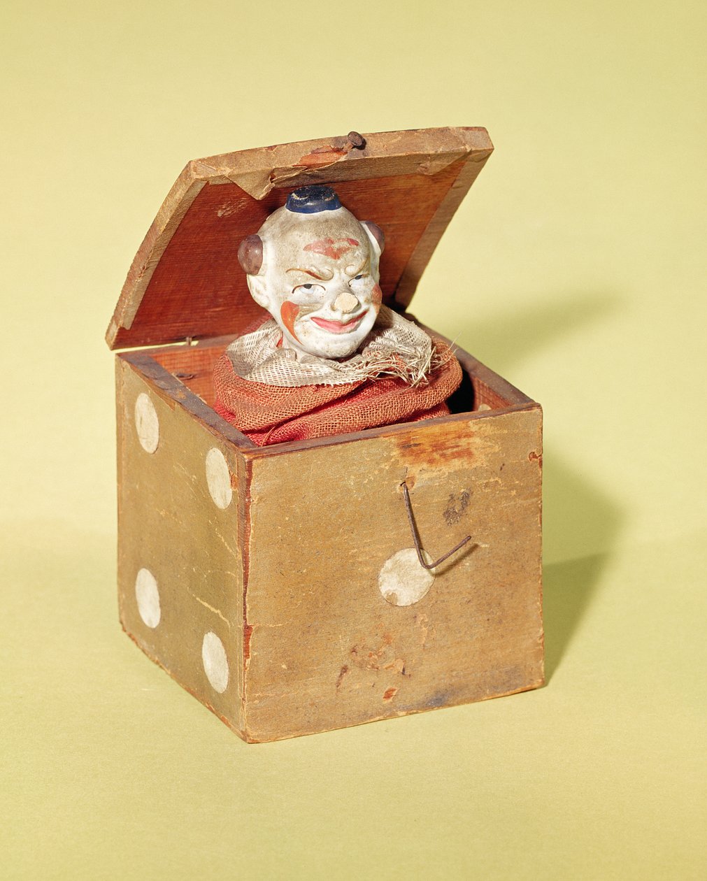 Jack-in-the-box (cara de palhaço), 1870-1900 (madeira, têxtil, metal, tinta) de American School