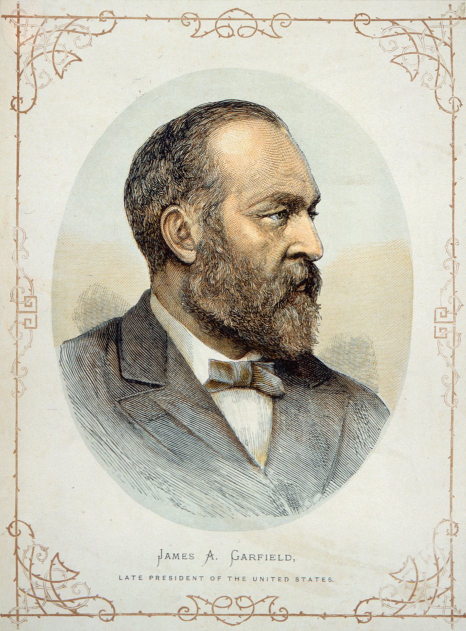 James A. Garfield (1831-81), mais tarde Presidente dos Estados Unidos da América (cor litho) de American School