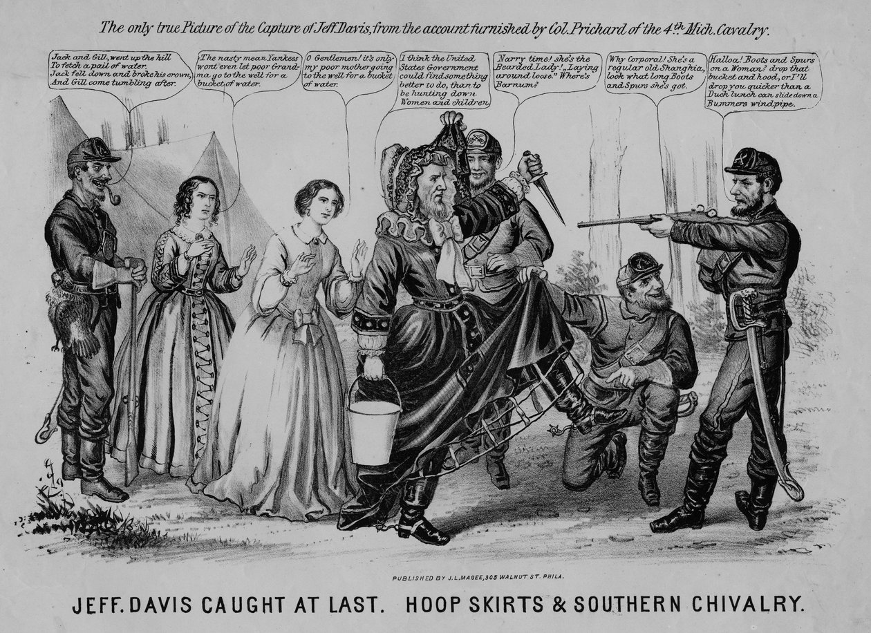 Jeff Davis pegou finalmente: saias de aro & Southern Chivalry, publicado por JL Magee, Filadélfia, c.1865 de American School