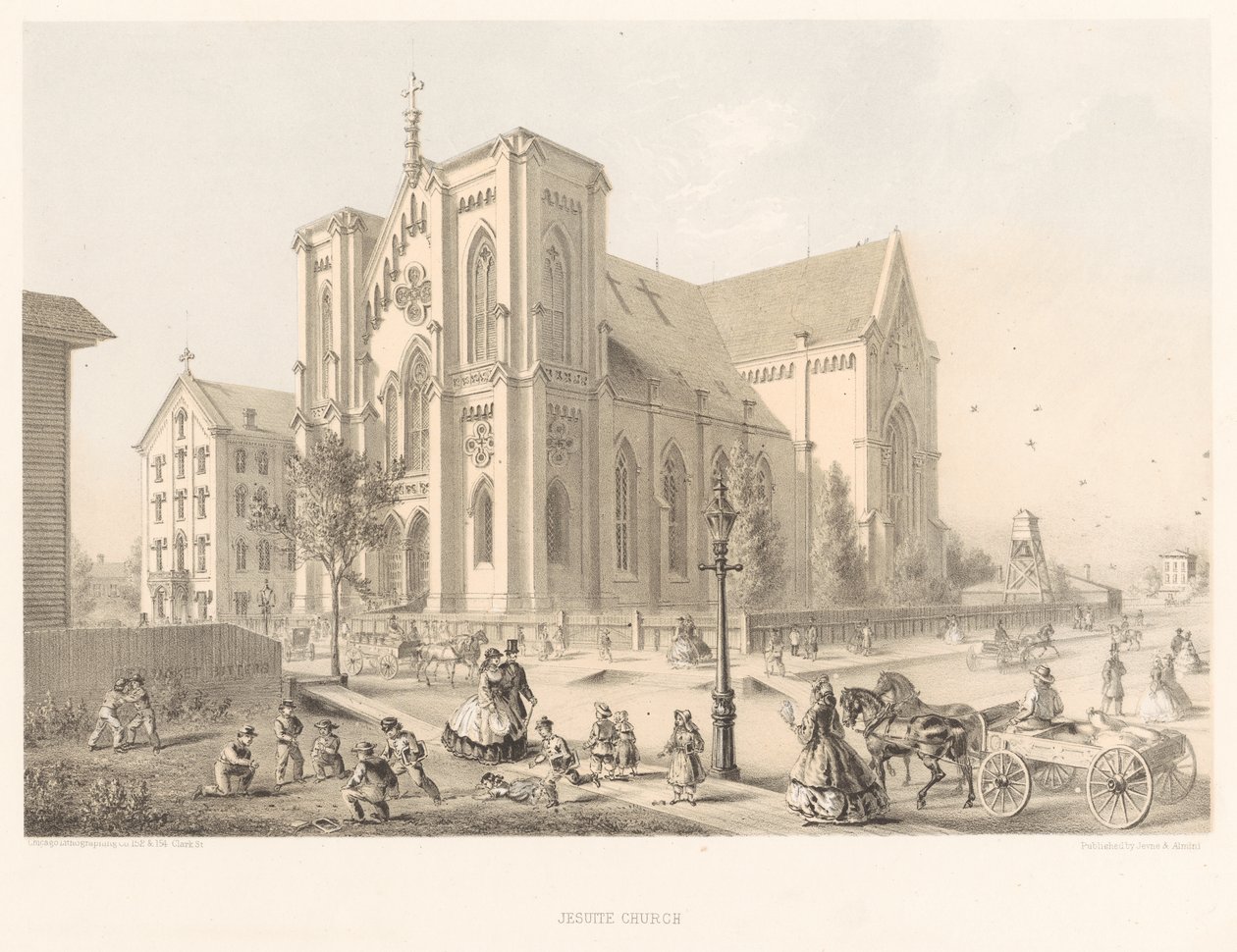 Igreja Jesuíta, Igreja da Sagrada Família, Chicago 1866 (litho) de American School