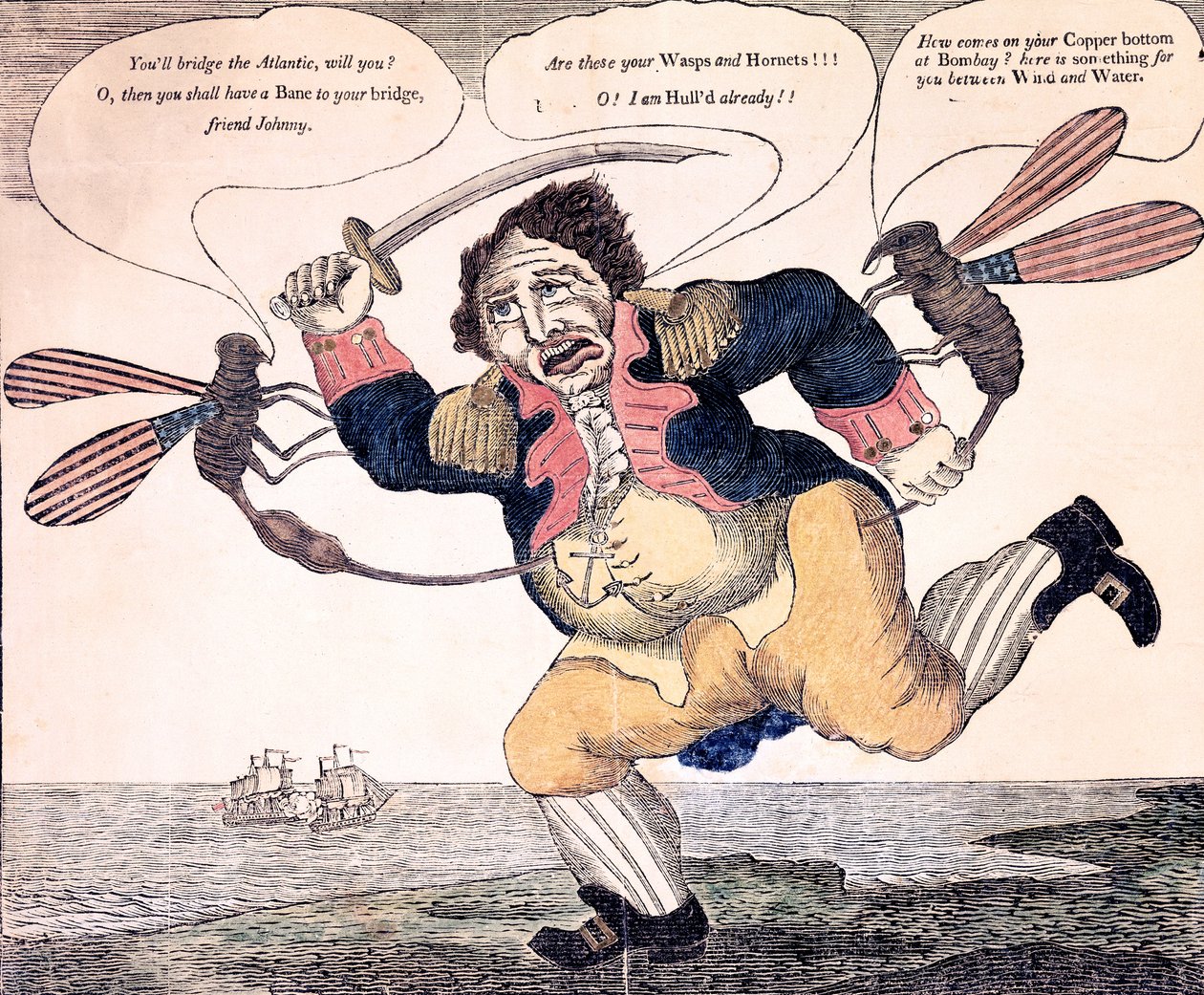 John Bull picou a agonia pelo Wasp e Hornet, c.1813 de American School