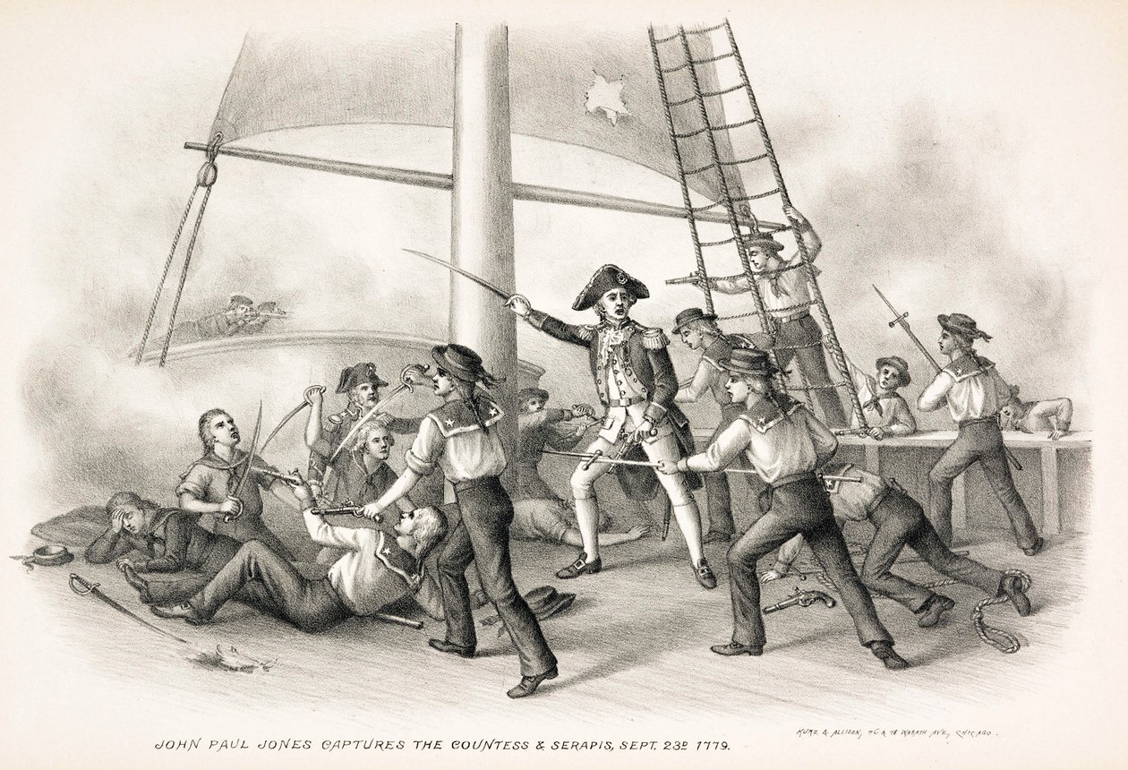 John Paul Jones captura o Countess & Serapis, 23 de setembro de 1779, pub.1885 de American School