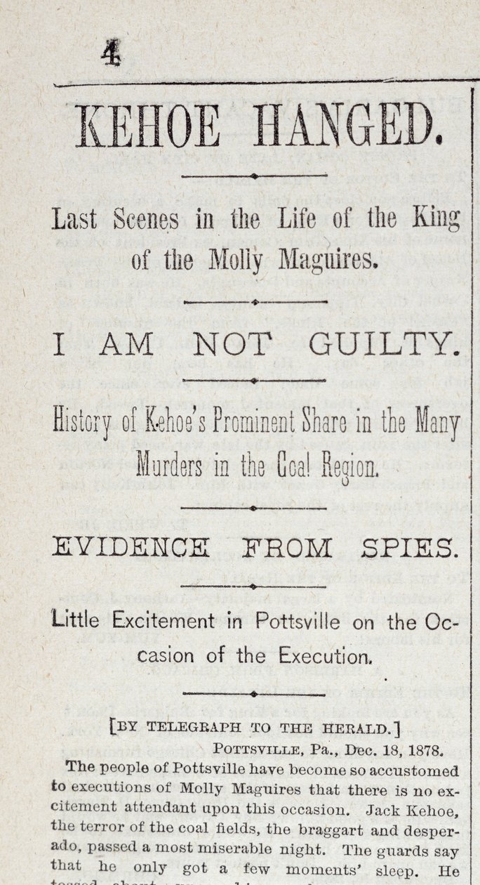 Kehoe enforcado, do New York Herald, 19 de dezembro de 1878 de American School