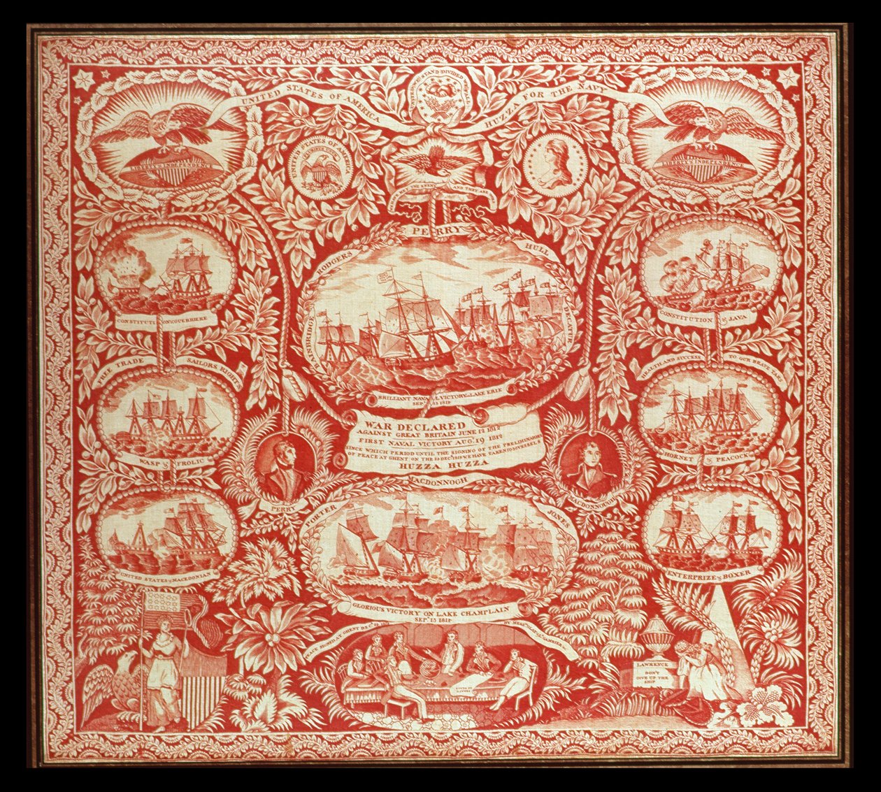 Lenço comemorativo das vitórias da guerra de 1812, c.1815 (algodão) de American School