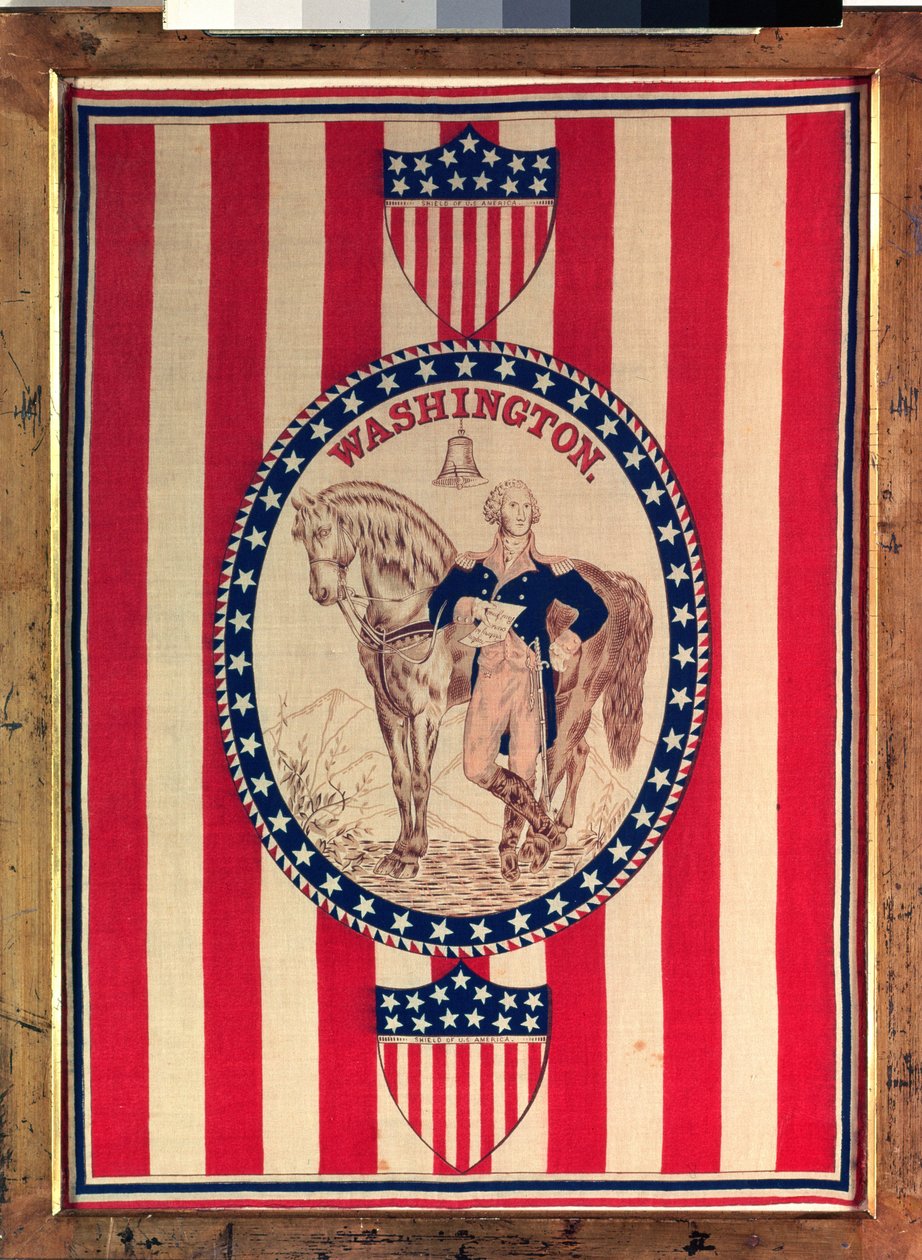 Lenço representando um retrato equestre completo de George Washington, c.1876 (algodão) de American School