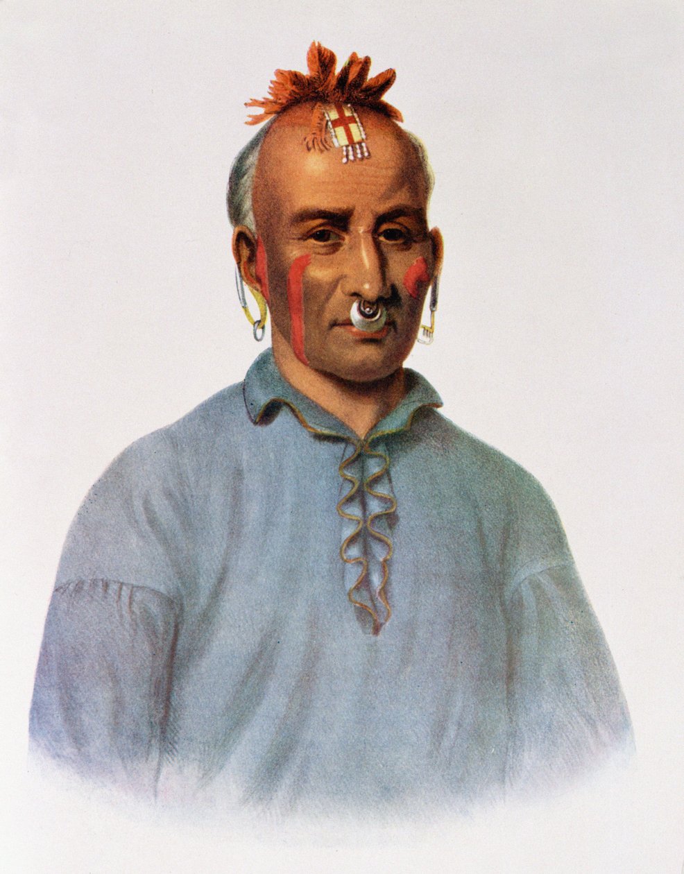 Kish-Kal-Wa, um chefe Shawnee, ilustração de "As tribos indígenas da América do Norte, Vol. 1", por Thomas L. McKenney e James Hall, pub. John Grant de American School