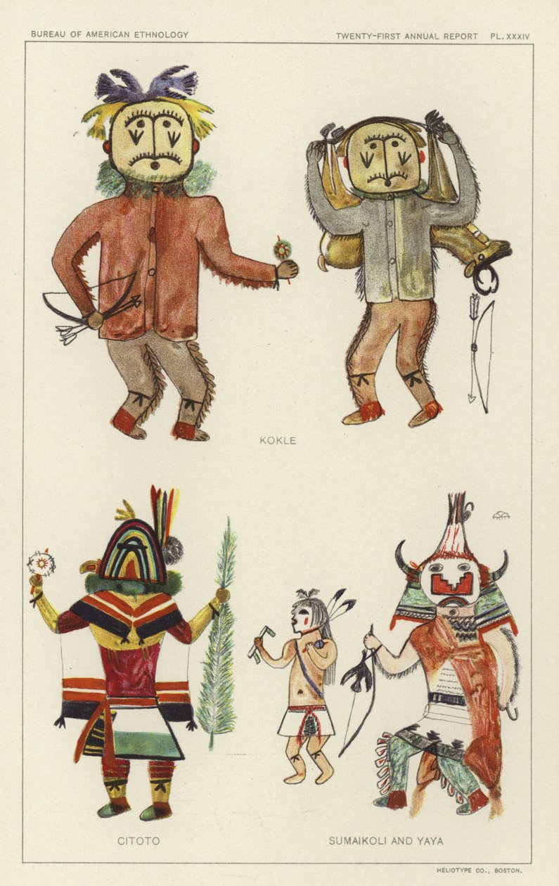 Kokle, Citoto, Sumaikoli e Yaya (litografia a cores) de American School