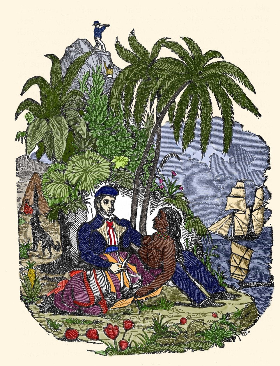 A vida dos piratas na ilha de Madagascar. Gravação do "The pirate own book" de 1837. de American School