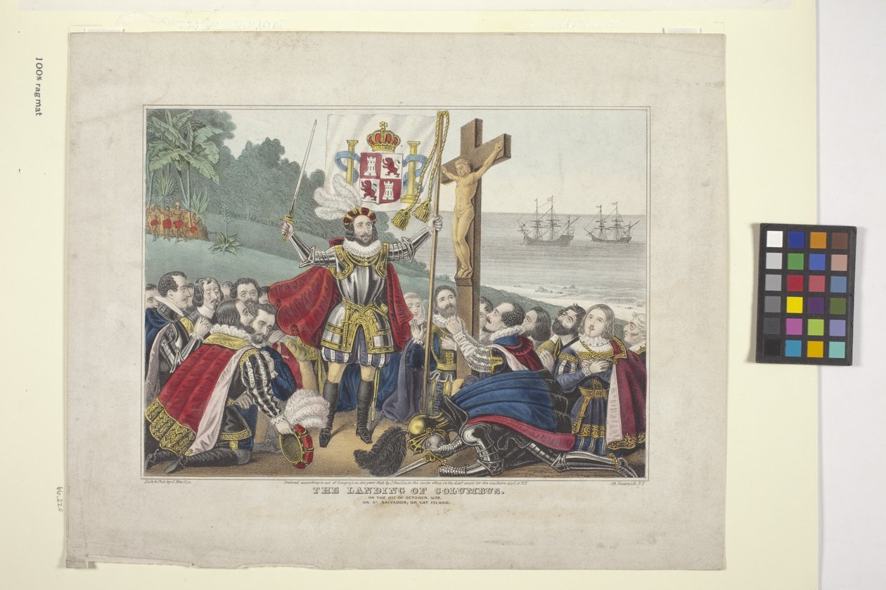 Aterragem de Colombo (litografia colorida à mão) de American School