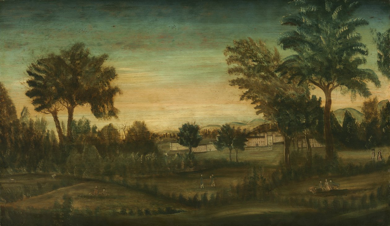 Paisagem, com, edifícios, tarde, 18º século de American School