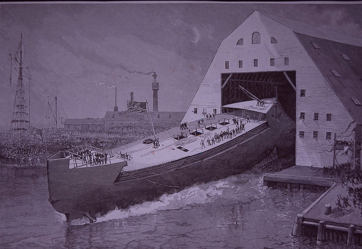 Lançamento do USS Maine, oito anos antes de ser afundado. de American School