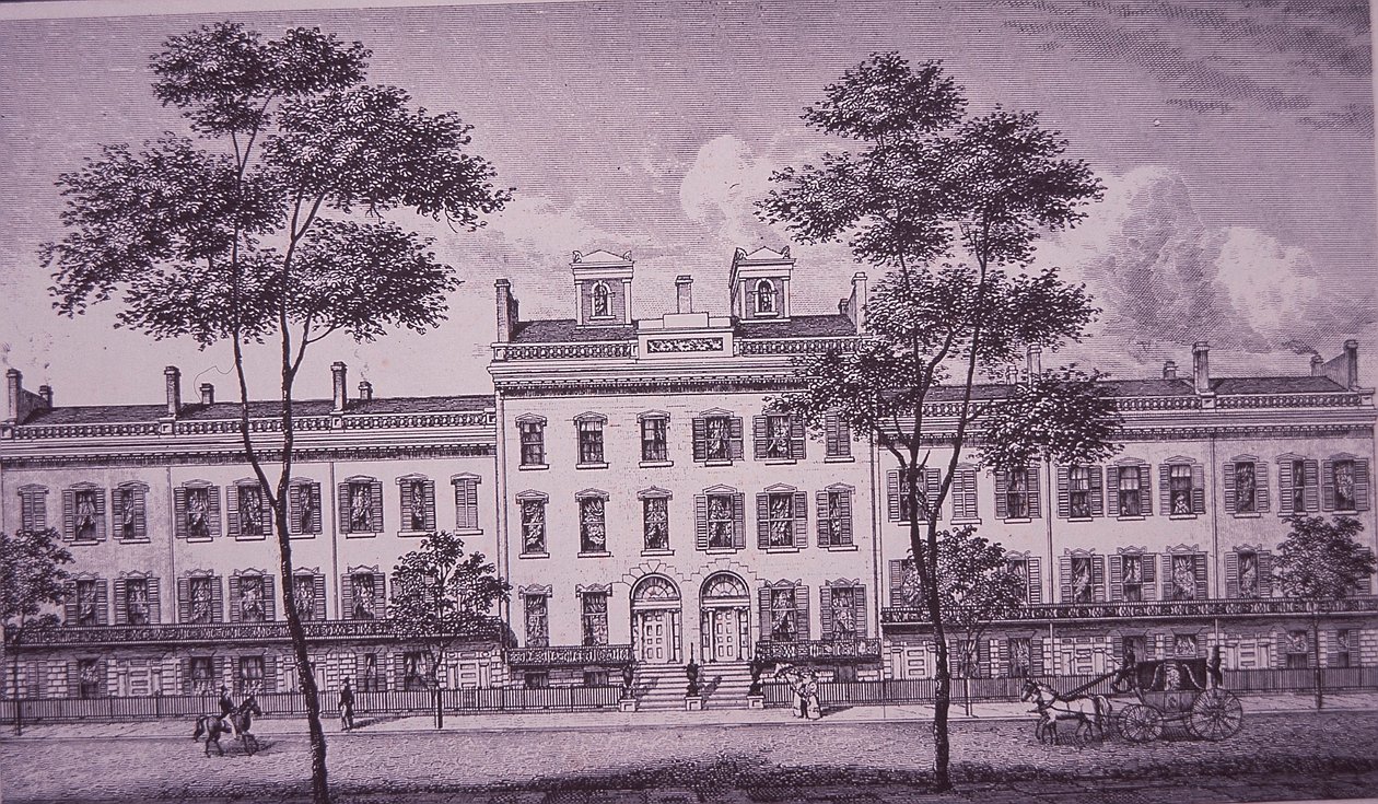 LeRoy Place em 1831, parte do que é agora Bleecker Street em Greenwich Village (gravura) de American School