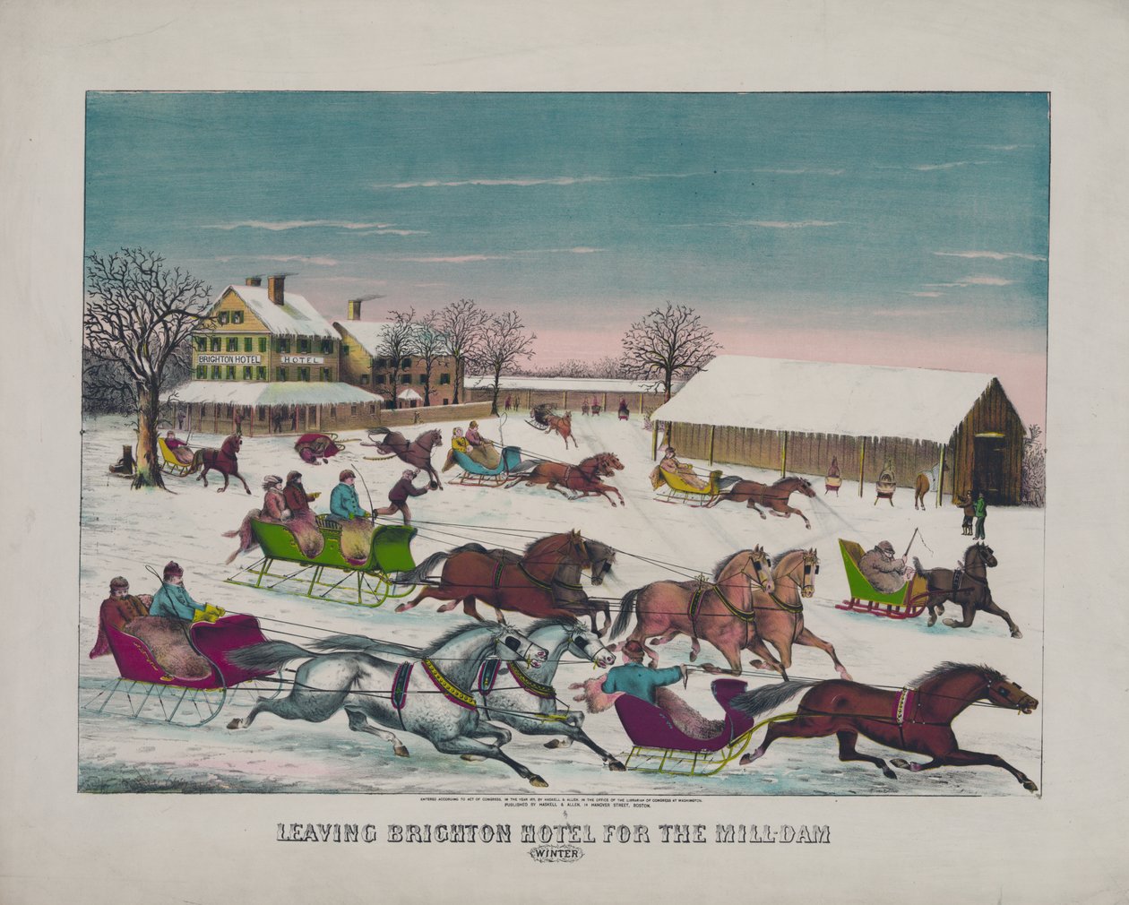 Deixando Brighton Hotel para o Mill Dam, inverno, c.1871 (impressão) de American School