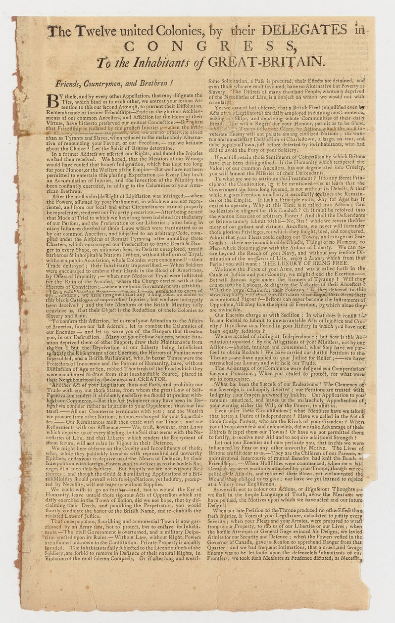 Carta das Doze Colônias Unidas aos Habitantes da Grã-Bretanha de American School