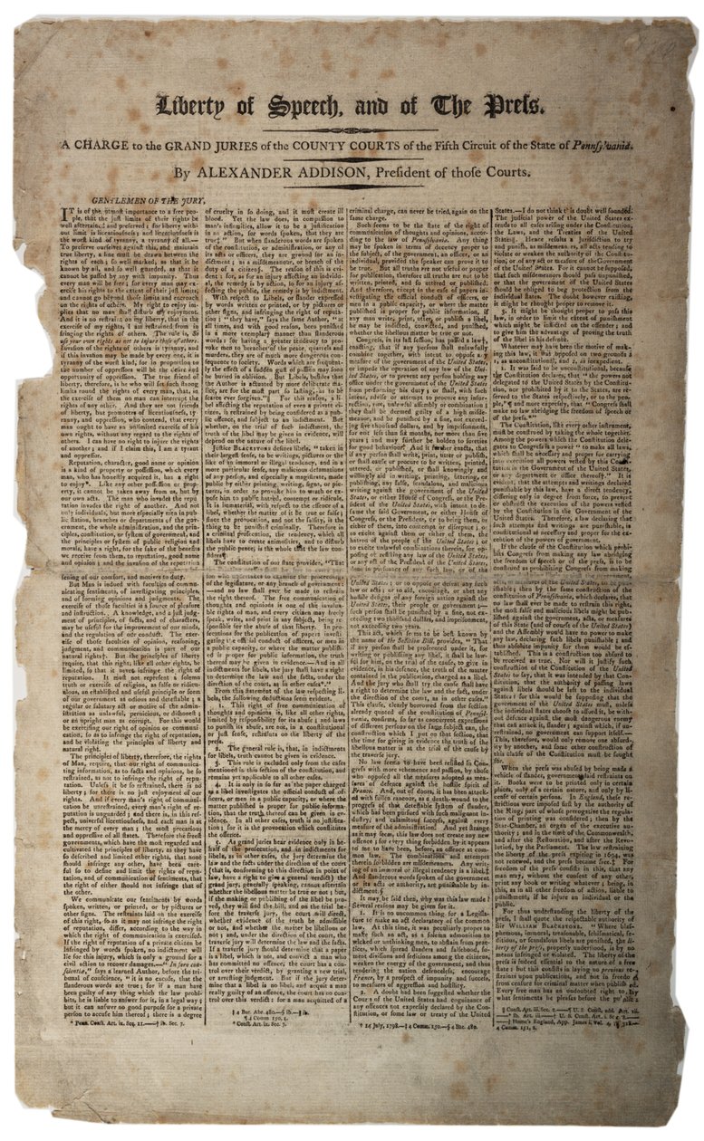 Liberdade de Expressão e da Imprensa, janeiro de 1799 de American School