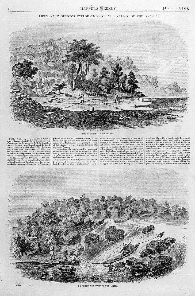 Explorações do Vale do Amazonas, do Tenente Gibbon, de &39;Harper&39;s Weekly&39;, 23 de janeiro de 1838 de American School