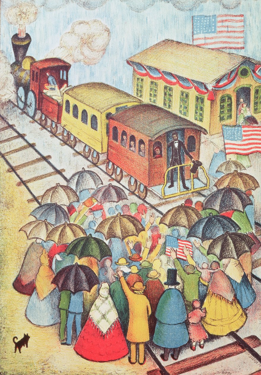 Lincoln saindo de Springfield, Illinois de trem de American School