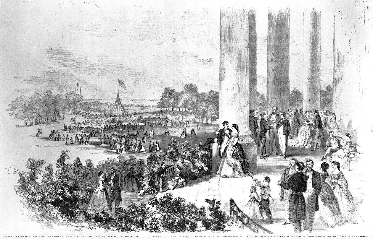 Lincolns recepção da Casa Branca para o Imperador Napoleão (1808-1873) de Frank Leslies Illustrated Newspaper 17 de agosto de 1861 de American School