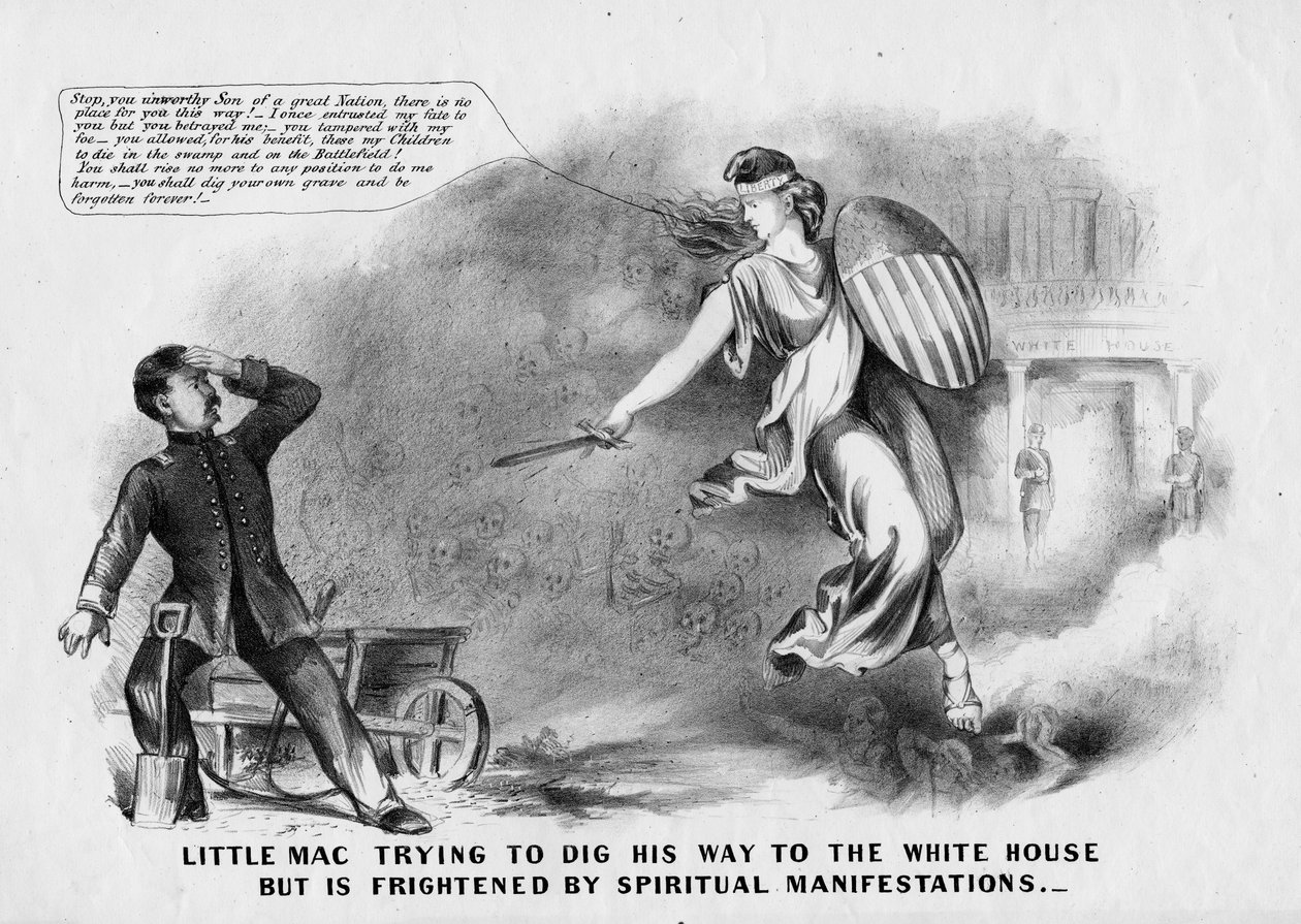 Little Mac tentando cavar seu caminho para a Casa Branca, mas está assustado com manifestações espirituais, 1864 de American School